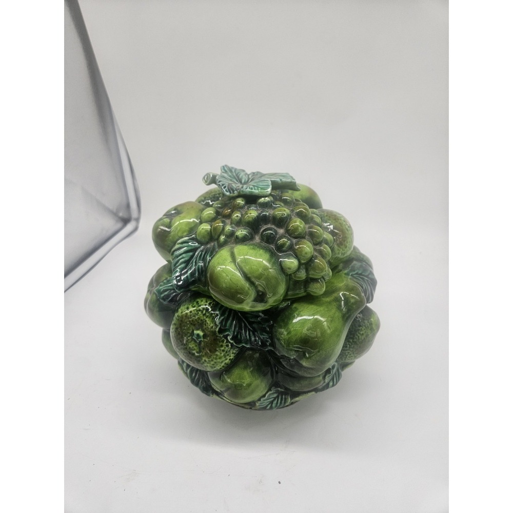 Vintage‎ Inarco Covered Bowl Green Mist Apples & Grapes Basket Made Japan Decor